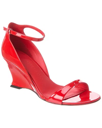 Ferragamo Glossy Leather Sandals With Shaped Wedge Heel In Red