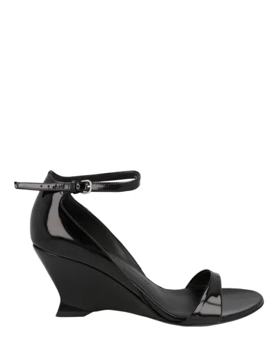 Ferragamo Vidette Patent-leather Wedge Sandals In Black