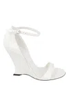Ferragamo Vidette Womens Patent Leather Adjustable Wedge Sandals In White