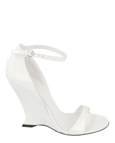Ferragamo Vidette Patent Leather Wedge Sandals In White