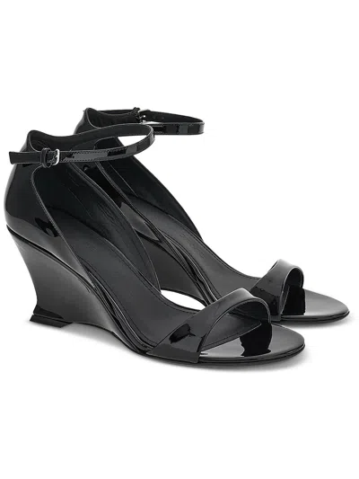 Ferragamo Vidette Womens Patent Leather Adjustable Wedge Sandals In Black