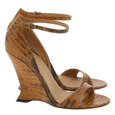 Ferragamo Vidette X5 Leather Wedge Sandals In Brown
