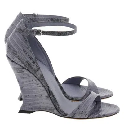 Ferragamo Vidette X5 Leather Wedge Sandals In Gray