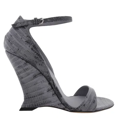 Ferragamo Vidette X5 Leather Wedge Sandals In Gray