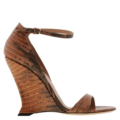 Ferragamo Vidette X5 Leather Wedge Sandals In Brown
