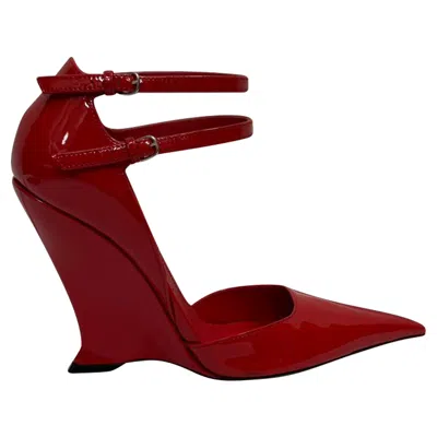 Ferragamo Vidya 105 Pointed-toe Wedge Pumps In Red Patent Leather