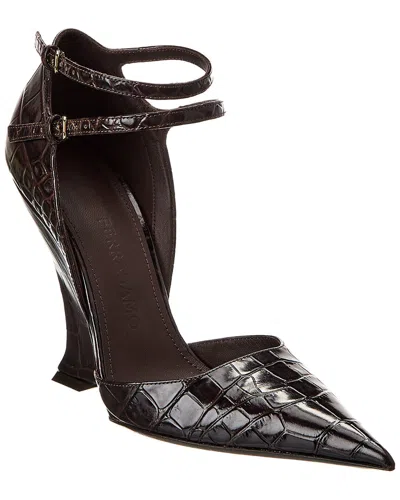 Ferragamo Vidia Patent Leather Ankle-strap Wedge Pumps In Testa Di Moro