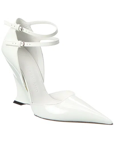 Ferragamo Vidya Patent Wedge Pump In White