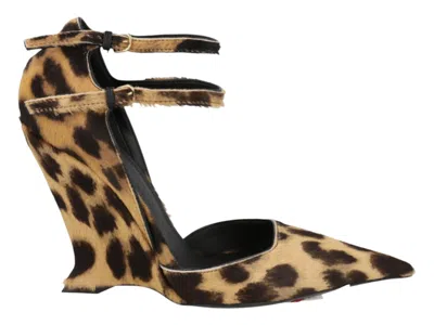 Pre-owned Ferragamo Vidya Suede Leopard Print Wedges (women's) Sneakers In Brown