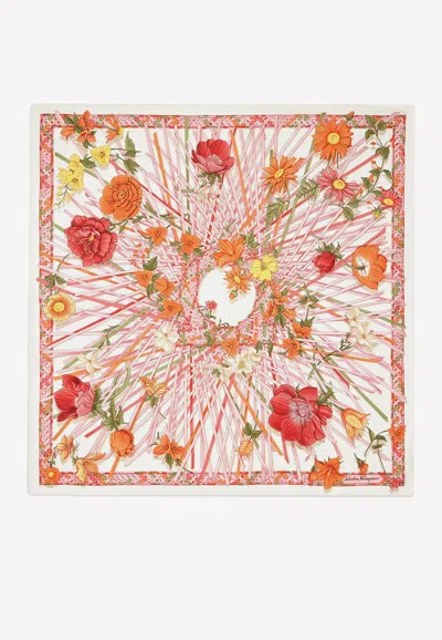 Ferragamo Vimini Floral Print Silk Scarf In Multicolor