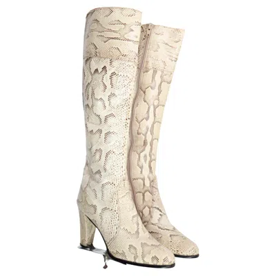 Pre-owned Ferragamo Vintage 1960's Snakeskin Boots Rosina  Schiavone Uk 4 Us 6 Eu 37 In Sand