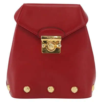 Pre-owned Ferragamo Vintage Backpack Leather Leather Backpack Bag () In Red