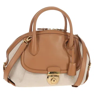 Pre-owned Ferragamo Vintage Fiamma Satchel Canvas And Leather Canvas Handbag () In Sand