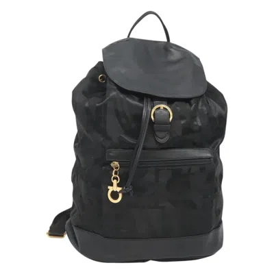Pre-owned Ferragamo Vintage Gancini Backpack Nylon Nylon Backpack Bag () In Black