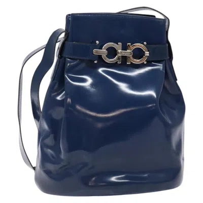 Pre-owned Ferragamo Vintage Gancini Bucket Bag Patent Leather Patent_leather Shoulder Bag Bag () In Blue