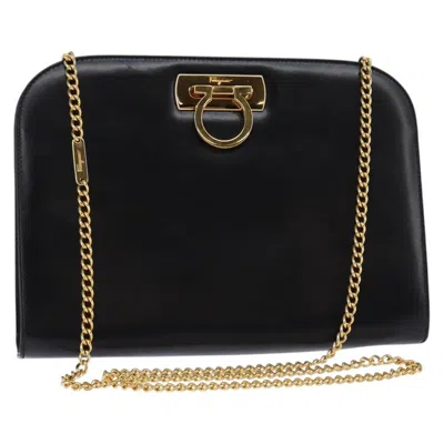 Pre-owned Ferragamo Vintage Gancini Chain Shoulder Bag Leather Leather Shoulder Bag Bag () In Black