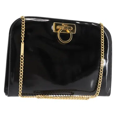 Pre-owned Ferragamo Vintage Gancini Chain Shoulder Bag Patent Leather Patent_leather Bag () In Black
