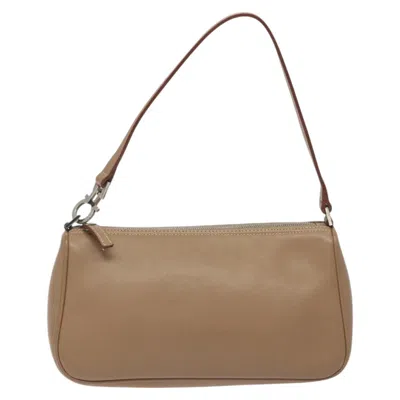 Pre-owned Ferragamo Vintage Gancini Pochette Leather Leather Clutche & Pouche Bag () In Sand