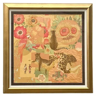 Pre-owned Ferragamo Vintage Italian Framed Salvatore  Place Print Scarf In Brown