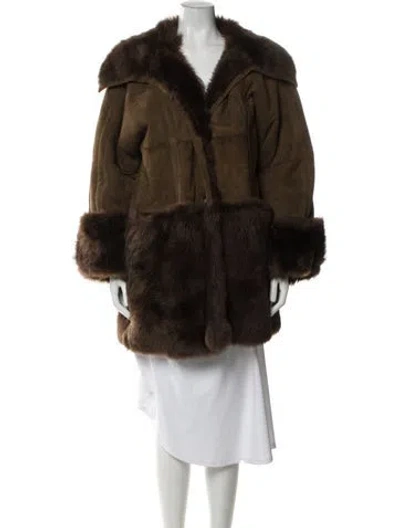 Pre-owned Ferragamo Vintage Lambskin Fur Coat In Brown