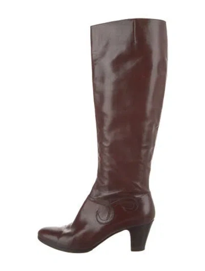 Pre-owned Ferragamo Vintage Leather Riding Boots In Brown