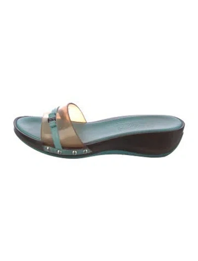 Pre-owned Ferragamo Vintage Leather Slides In Blue/brown