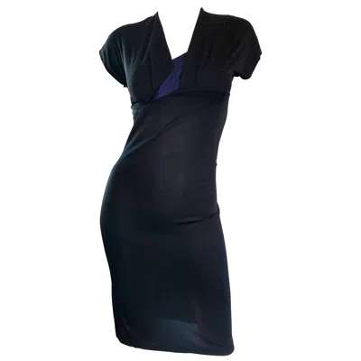 Pre-owned Ferragamo Vintage Salvatore  1990s Black And Navy Blue Jersey Dress Size 40
