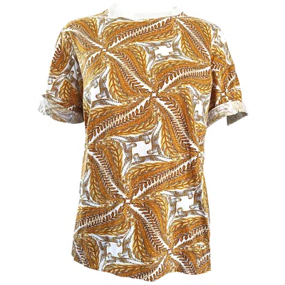 Pre-owned Ferragamo Vintage Salvatore Ferragomo 1990s Cheetah Leopard And Wheat Print 90s Tee Shirt In Sand