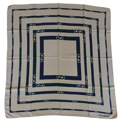 Pre-owned Ferragamo Vintage Silk Foulard In Gray