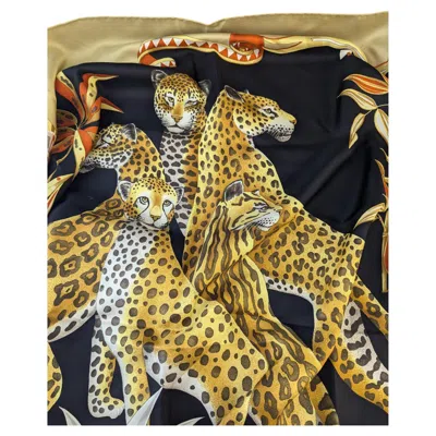 Pre-owned Ferragamo Vintage Silk Scarf, Cheetah Print, Salvatore  In Brown