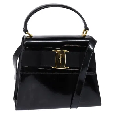 Pre-owned Ferragamo Vintage Vara Bow Top Handle Bag Patent Leather Patent_leather Handbag () In Black