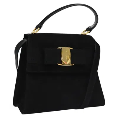 Pre-owned Ferragamo Vintage Vara Bow Top Handle Bag Suede Suede Handbag () In Black