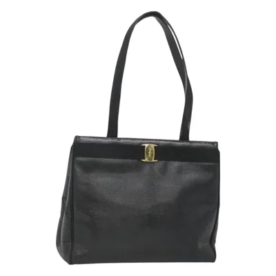 Pre-owned Ferragamo Vintage Vara Bow Tote Lizard Embossed Leather Leather Tote Bag Bag () In Black
