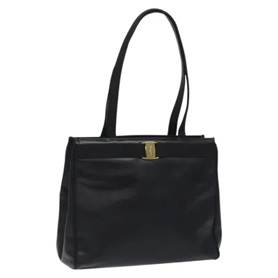 Pre-owned Ferragamo Vintage Vara Bow Tote Lizard Embossed Leather Leather Tote Bag Bag () In Black