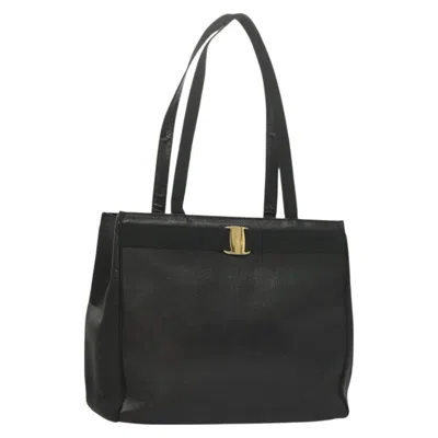 Pre-owned Ferragamo Vintage Vara Bow Tote Lizard Embossed Leather Leather Tote Bag Bag () In Black