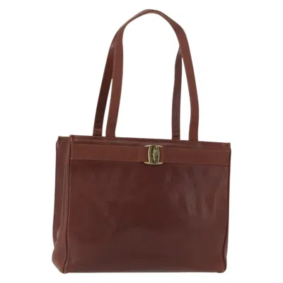 Pre-owned Ferragamo Vintage Vara Bow Tote Lizard Embossed Leather Leather Tote Bag Bag () In Brown