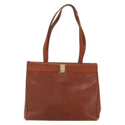 Pre-owned Ferragamo Vintage Vara Bow Tote Lizard Embossed Leather Leather Tote Bag Bag () In Brown