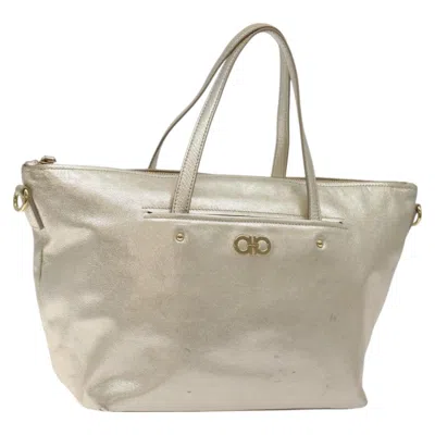 Pre-owned Ferragamo Vintage Zip Tote Leather Leather Tote Bag Bag () In Gold