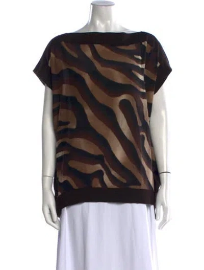 Pre-owned Ferragamo Virgin Wool Animal Print Top In Brown