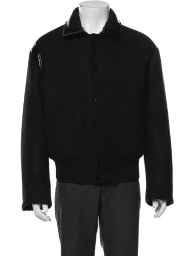Pre-owned Ferragamo Virgin Wool Bomber Jacket In Black