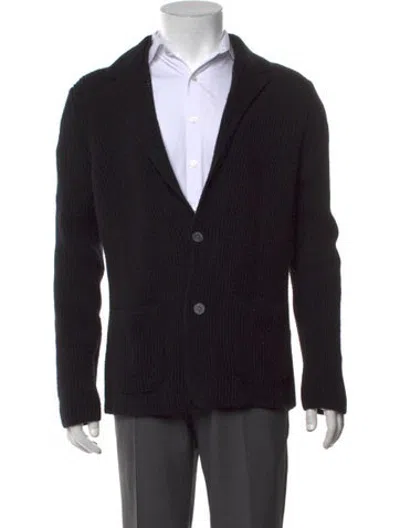 Pre-owned Ferragamo Virgin Wool Collar Cardigan In Blue