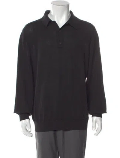Pre-owned Ferragamo Virgin Wool Collar Polo Shirt In Black