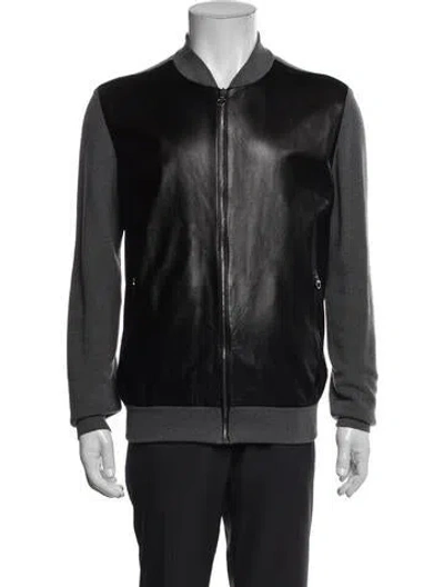 Pre-owned Ferragamo Virgin Wool Colorblock Pattern Bomber Jacket In Black