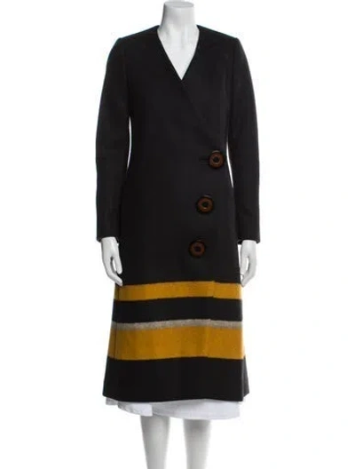 Pre-owned Ferragamo Virgin Wool Colorblock Pattern Coat In Black