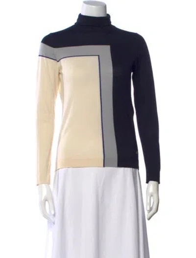 Pre-owned Ferragamo Virgin Wool Colorblock Pattern Sweater In Blue
