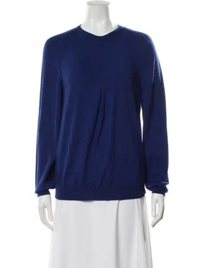 Pre-owned Ferragamo Virgin Wool Crew Neck Sweater In Blue