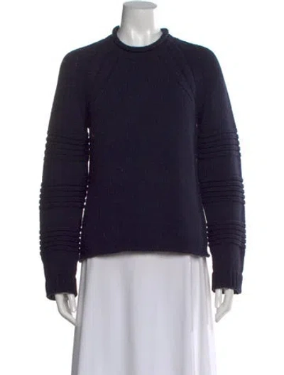 Pre-owned Ferragamo Virgin Wool Crew Neck Sweater In Blue