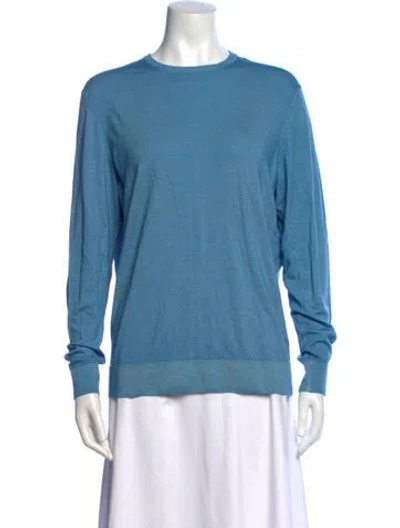 Pre-owned Ferragamo Virgin Wool Crew Neck Top In Blue