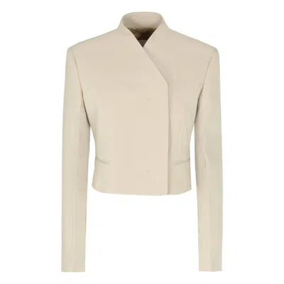 Ferragamo Virgin Wool Cropped Blazer In ["white","beige"]