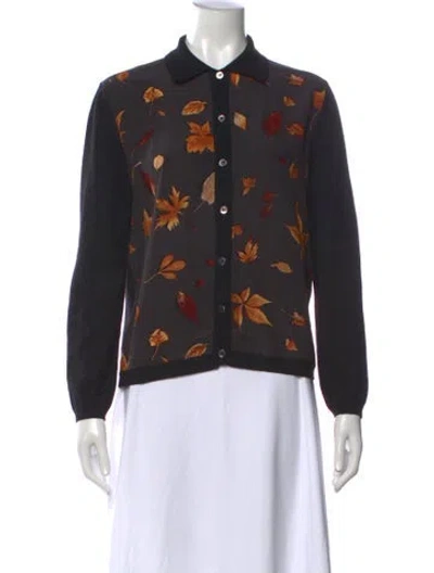 Pre-owned Ferragamo Virgin Wool Floral Print Sweater In Blue